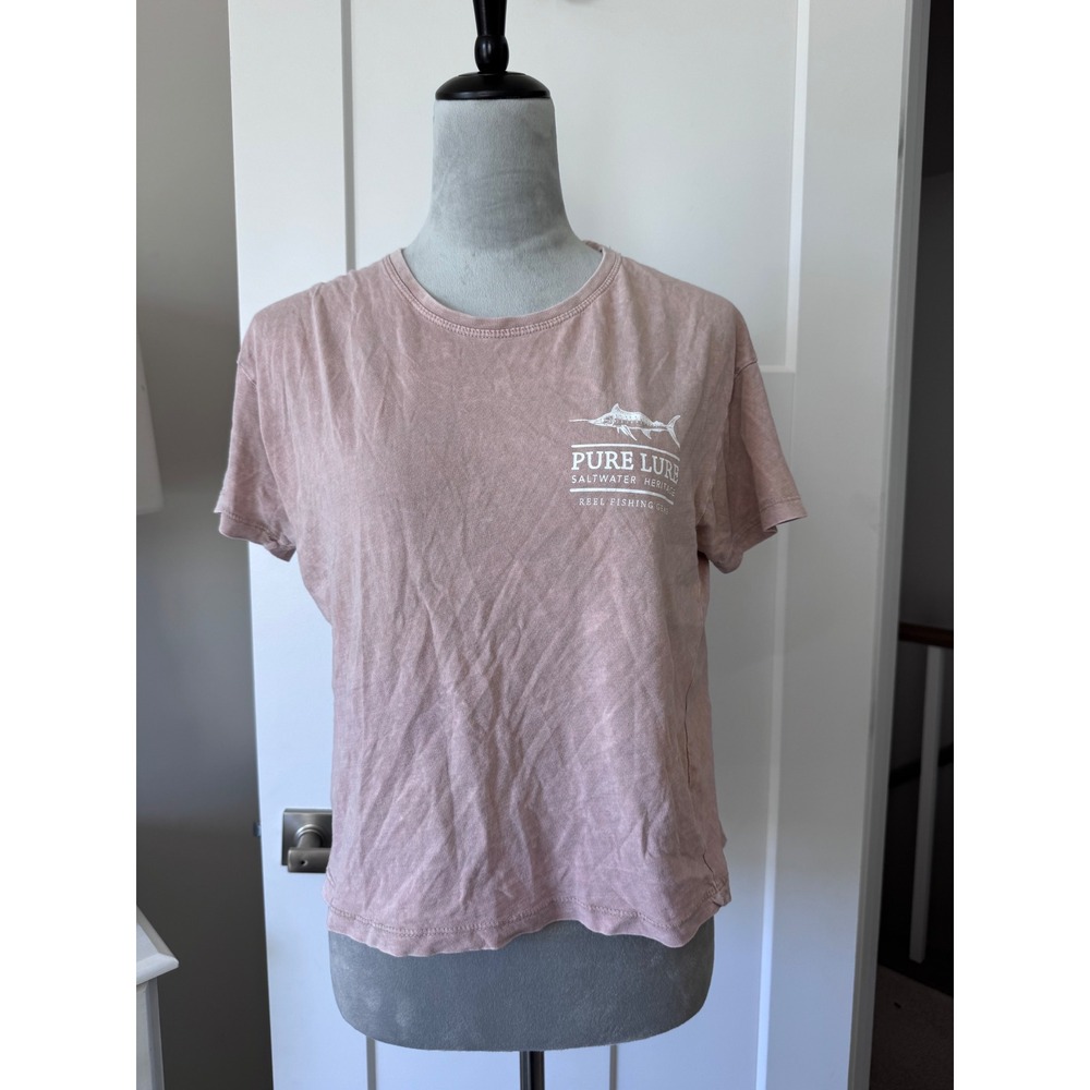 Pure Lure Saltwater Heritage Marlin Graphic T-Shirt Mauve Pink Mineral Wash L